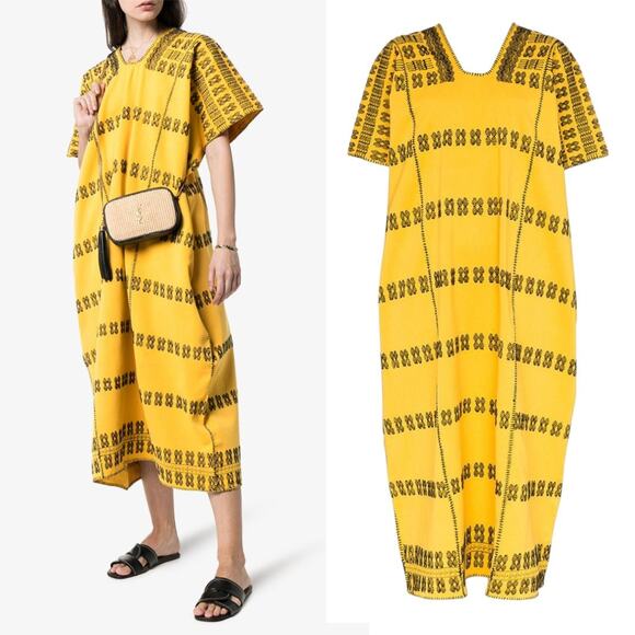 Pippa Holt Kaftan‎ No.171 Three Panel Maxi Kaftan Yellow Black One Size - Picture 1 of 9